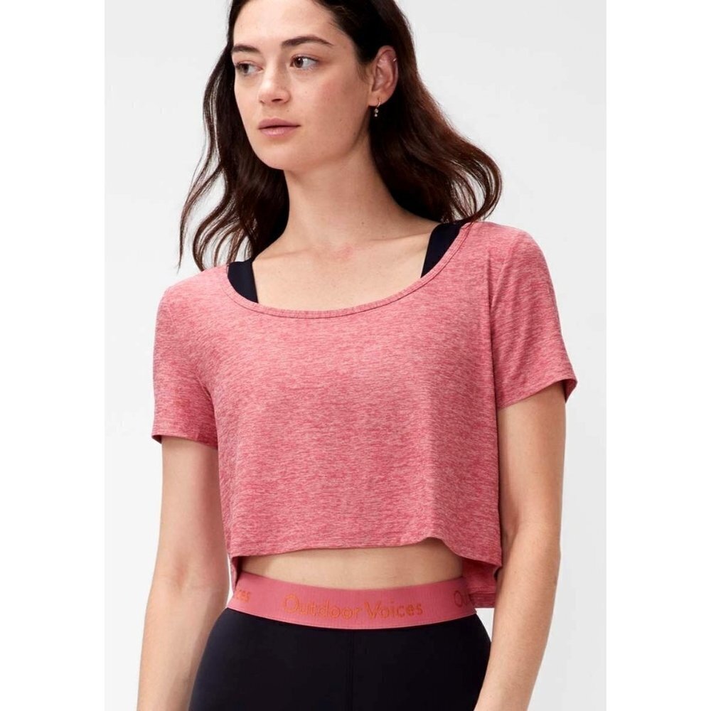 Outdoor Voices Pink‎ Desert Rose All Day Cropped Short Sleeve Tee Size XS